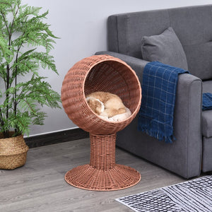 English Elm Pawhut Elevated Cat Bed With Rotatable Pod, Cozy Rattan Basket, Plush Cushion For Stylish Naptime Retreat W2225P217307-GIGA
