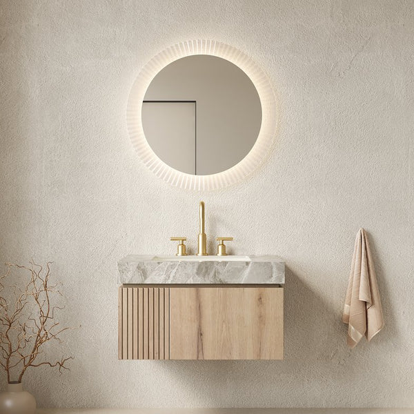 English Elm Muri Floating Bathroom Vanity Sintered Stone Top Plywood Cabinet Spa Modern Bath W2615S00596