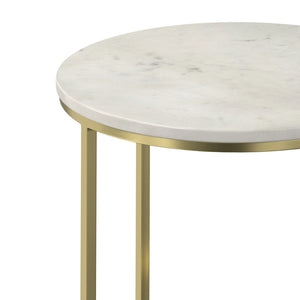 English Elm Tara Gold Side Table with White Marble Top – Handcrafted Iron & Wood Accent, Versatile End Table B136P203474