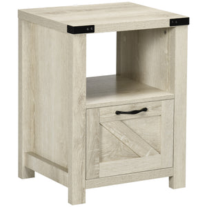 English Elm HOMCOM Rustic Farmhouse End Table with Drawer & Open Shelf, Oak Wood-Effect Top, Sturdy 110lb Capacity W2225P249999