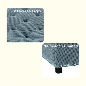 English Elm Storage Ottoman Tufted Nailhead Trim Lift Top Footstool for Living Room or Bedroom Light Gray W5568P447080