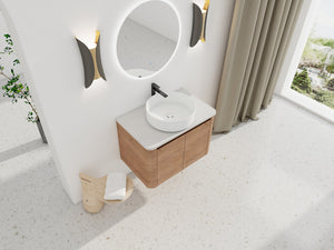 English Elm 30'' Wall-Mounted Bathroom Vanity With Ceramic Vessel Sink & Soft-Close Doors For Modern Spaces W999S00387