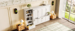 English Elm Queen Murphy Bed with Built-In Shelves, Height-Adjustable Storage & Drawer for Small Spaces White 71.6 L x 21.5 W x 6.1 H N733S309223K