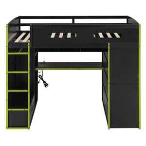 English Elm Full Size Gaming Loft Bed with Rgb Lighting Desk Wardrobe and Built-in Storage Green LT100261AAG