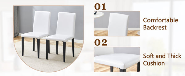 English Elm Table And Chair Set – Modern Glass Top Dining Table With 6 White Pu Chairs For Stylish Comfort W1151S03811-GIGA