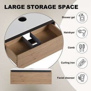English Elm 36'' Floating Wall Mounted Bathroom Vanity Plywood Build with Soft Close Drawer W999P285411