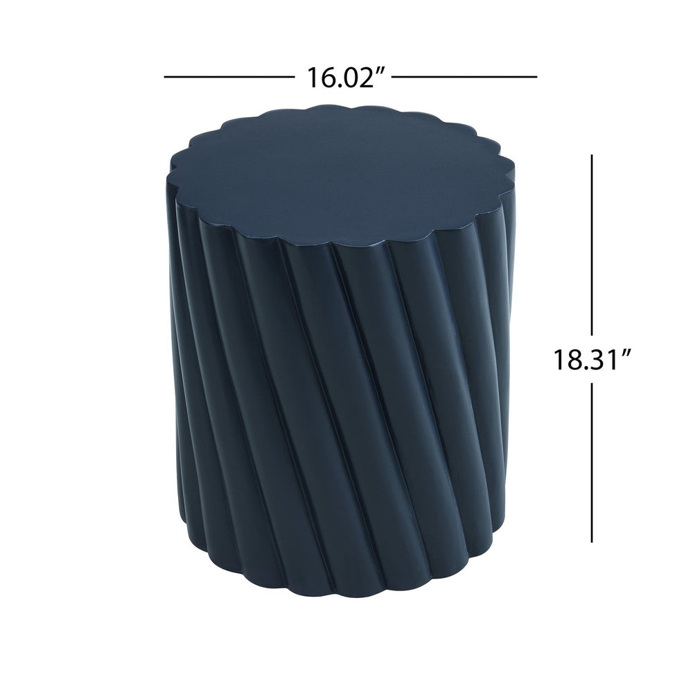 English Elm Modern Fluted Mgo Outdoor Accent Stool Weather Resistant Patio Navy Sculptural Table N770P396700N