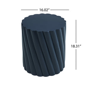English Elm Modern Fluted Mgo Outdoor Accent Stool Weather Resistant Patio Navy Sculptural Table N770P396700N