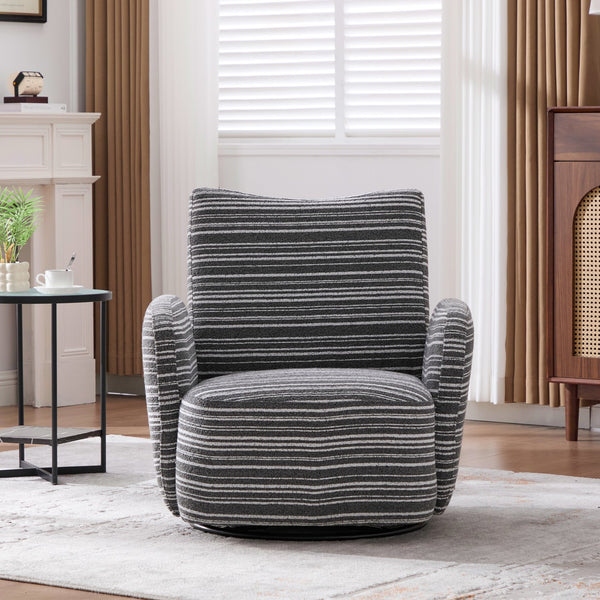 English Elm Modern Boucle 360° Swivel Leisure Chair with High‑Resilience Sponge, Supportive Curve, 550lb Capacity Dark Gray W395P355513