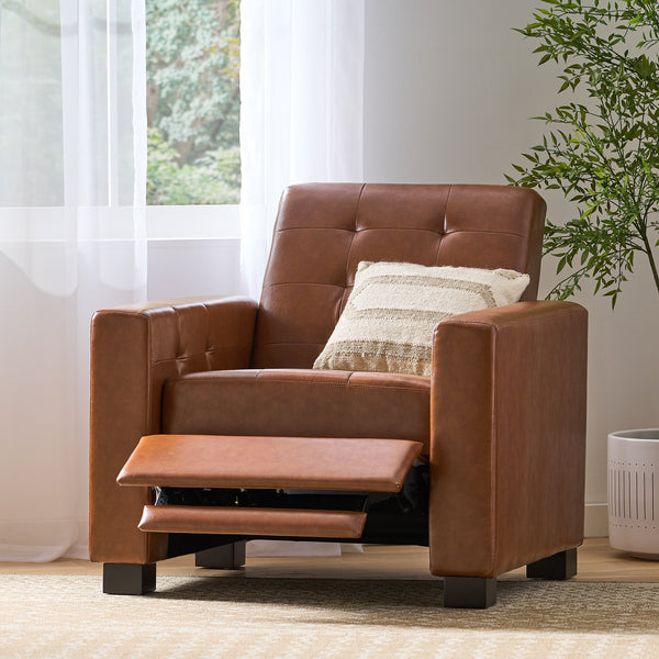 English Elm Christopher Knight Home® - RECLINER ergonomic PU leather lounge chair with plush padding and supportive design for home comfort and style Light Brown 71978.00PUCOGN