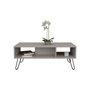 English Elm Coffee Table Marydel Smoke Gray Engineered Wood with Hairpin Legs, Open Shelves & Modern Style B092P238711