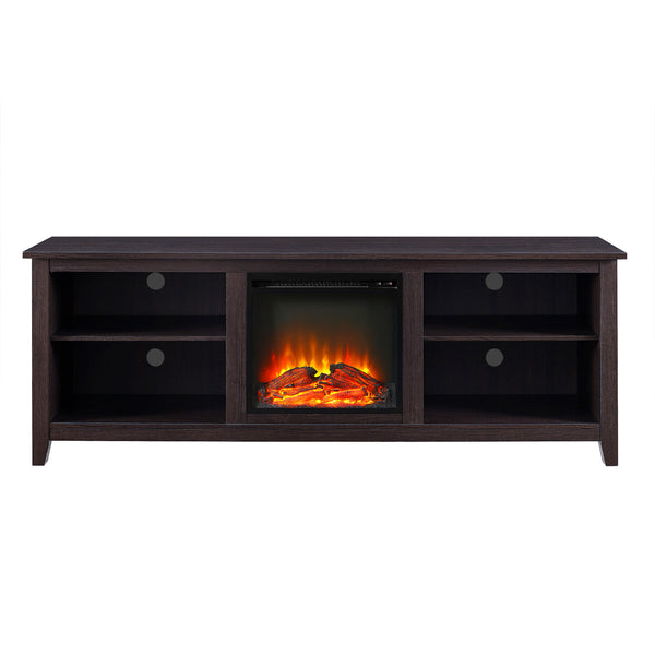 English Elm Walker Edison - Modern 70" Fireplace TV Stand Espresso – Transitional Wood Console w/ Electric Insert, 250 lb Capacity, 2 Shelves, Plug-In Heat B185P169404