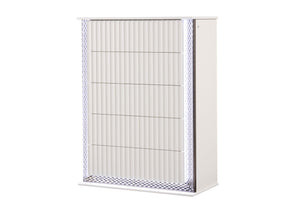 English Elm Fabio Contemporary 5-Drawer Chest with Diamond Side Accents, LED Lighting, Velvet-Lined Top Drawer, White Finish G150109122