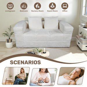 English Elm Bean Bean Bag Loveseat Sofa Couch Boneless Cloud Comfort with Tufted Corduroy, Durable Foam Support Milk White W3795P358122