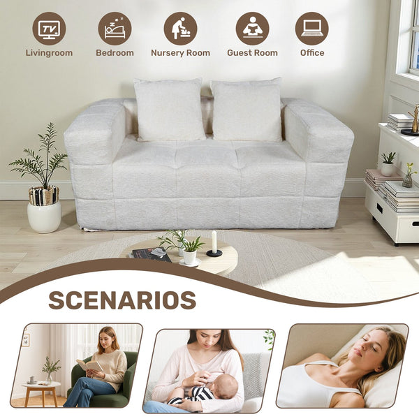 English Elm Bean Bean Bag Loveseat Sofa Couch Boneless Cloud Comfort with Tufted Corduroy, Durable Foam Support Milk White W3795P358122