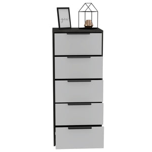 English Elm Washington Five Drawer Dresser with Light Oak Frame and White Fronts, Space-Saving Minimalist Storage Chest Smoke,White 46 L x 21 W x 5 H B128P148836