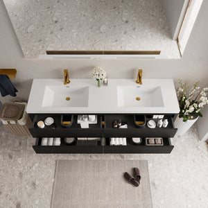 English Elm 72" Floating Oak Fluted Double Vanity with Stone Resin Basins for Primary Bath W1573P264345
