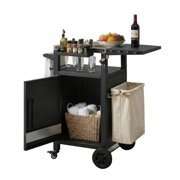 English Elm K&k Outdoor Grill Cart Stainless Steel Prep Station with Storage and Drop Leaf N707P379798B