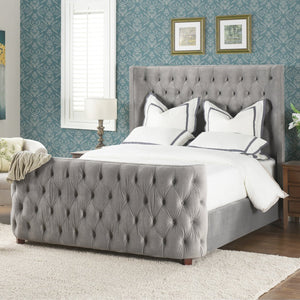 English Elm Jennifer Taylor Home - Brooklyn Elegant Opal Grey Velvet Tufted Bed Set With Wingback Design For Luxurious Bedroom Style B2719P238194