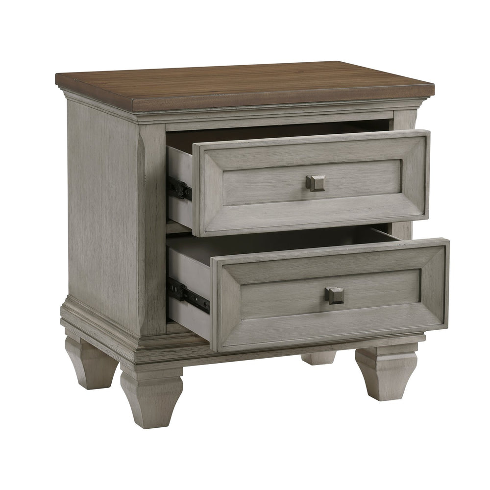 English Elm Two Drawer Nightstand Antique Gray Brown Finish Rustic Bedroom Accent with Two Deep Drawers 26" x 17.5" x 26.5" B011P286817