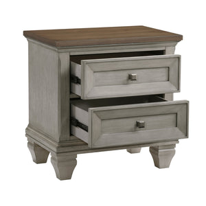 English Elm Two Drawer Nightstand Antique Gray Brown Finish Rustic Bedroom Accent with Two Deep Drawers 26" x 17.5" x 26.5" B011P286817