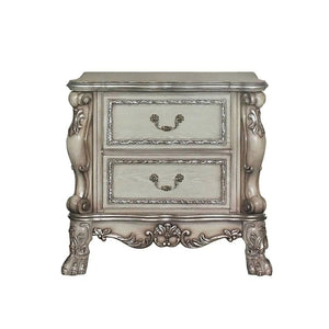 English Elm Solid Rococo Nightstand in Vintage Bone White Finish with 2 Spacious Drawers, Hand-Burnished Ornamental Inlay B016P256472