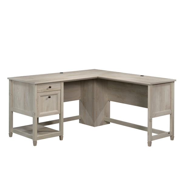 English Elm L-Shaped Desk In Gray Finish - Modern Space-Saving Workstation With Storage & Cable Management B356P402636