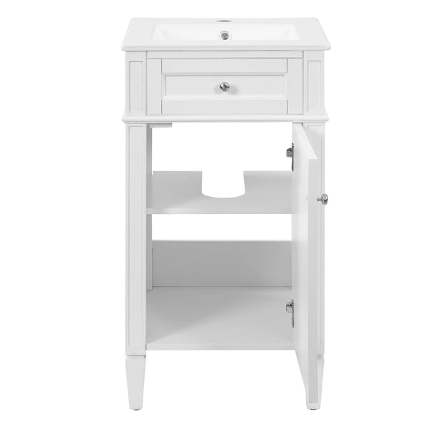 English Elm 18-inch French Style Freestanding Bathroom Vanity with Ceramic Sink Soft Close Storage White N710P411340K