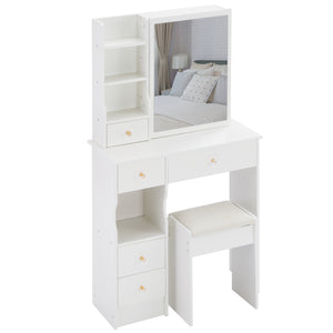 English Elm 29.2" Compact Vanity Set With Sliding Mirror, Cushioned Stool, And Multi-Layer Storage For Small Spaces W3258P299609