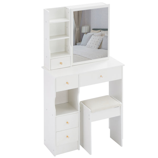 English Elm 29.2" Compact Vanity Set With Sliding Mirror, Cushioned Stool, And Multi-Layer Storage For Small Spaces W3258P299609
