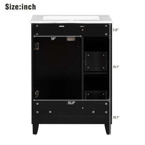 English Elm 24-Inch Bathroom Vanity Cabinet with Ceramic Sink, Space-Saving Storage, Solid Wood Feet, Durable Finish Black WF532034AAB