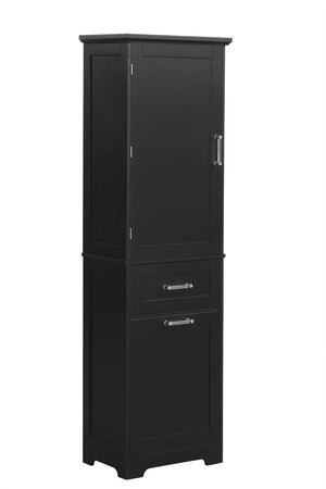 English Elm Tall Bathroom Storage Cabinet - Freestanding, Adjustable Shelf & Dual Drawer Design In Matte Black Finish N725P206895B-GIGA
