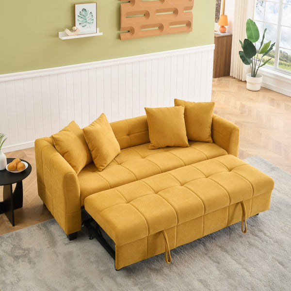 English Elm 77.9-inch cloud velvet 3-seater sofa bed with pull-out sleeper, sturdy wood frame, high-density foam comfort Yellow W1278S00074