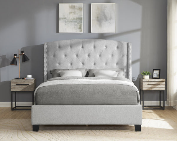 English Elm 1Pc King Size Upholstered Bed With Button Tufting & Nailhead Trim - Elegant Dove Gray Design For Bedrooms B2741S00028