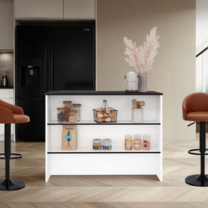 English Elm Central modern kitchen island with two-tone black & white finish, ample storage, durable prep surface B128P398865