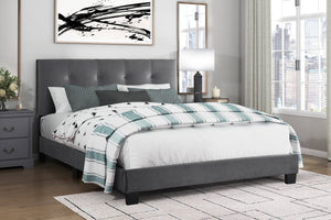 English Elm 1pc Queen Platform Bed Brown Velvet Upholstered with Button Tufted Adjustable Headboard, Low-Profile Solid Wood Frame 42" H Dark Gray 65.5 L x 26 W x 5 H B011P203579