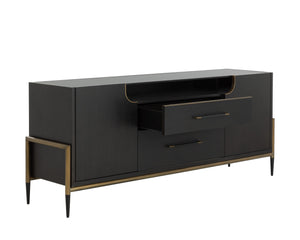 Sunpan Weldrick Sideboard - Luxurious Espresso Acacia Wood With Soft Closing Drawers & Elegant Metal Handles Brown Glass ,Wood 112268