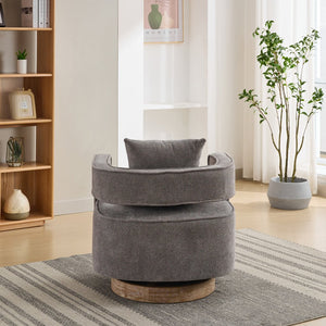 English Elm 28.9"w Swivel Barrel Accent Chair Faux Leather Open Back with Rubberwood Base Charcoal W3188P417883
