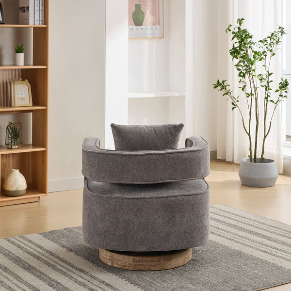 English Elm 28.9"w Swivel Barrel Accent Chair Faux Leather Open Back with Rubberwood Base Charcoal W3188P417883