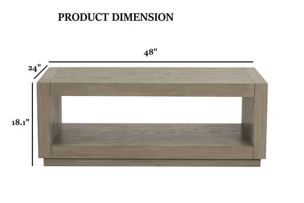 English Elm 3pc Modern Living Room Table Set with Open Bottom Shelf and Plinth Base in Medium Finish, Stylish centerpiece for seating areas Natural 48 L x 28 W x 12 H B2741S00654