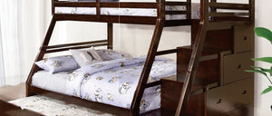 English Elm Transitional Twin Over Full Bunk Bed With Espresso Finish, Built-In Drawers & Safe Access Steps B2741S00492-GIGA