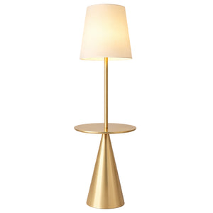 English Elm Celestial Brass Accent Table Floor Lamp with Wide White Shade for Living Rooms B183P231750