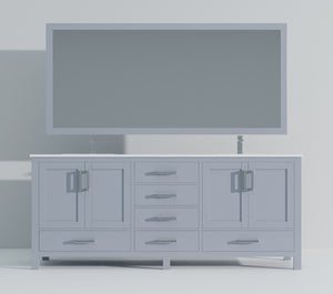 English Elm Dark Grey Double Bath Vanity With White Quartz Top, Faucets, Mirrors - Elegant Storage Solution! B2731S01064