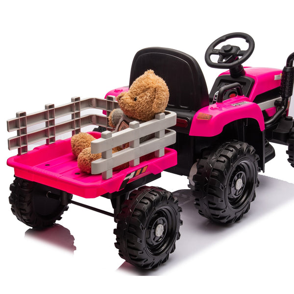 English Elm Ride on Electric Tractor Toy with Trailer 24v 400w Dual Motors Remote Control Led Red W1578P193902