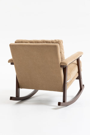 English Elm Mid Century Modern Rocking Chair Solid Wood Frame Upholstered Seat with Lumbar Cushion Khaki W2530P419012