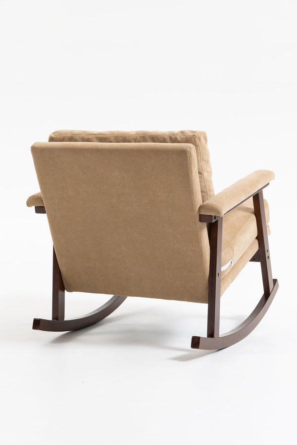 English Elm Mid Century Modern Rocking Chair Solid Wood Frame Upholstered Seat with Lumbar Cushion Khaki W2530P419012