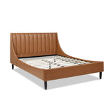 English Elm Aspen Vertical Tufted Modern Headboard Platform Bed Set, Queen, Caramel Tan Brown Faux Leather