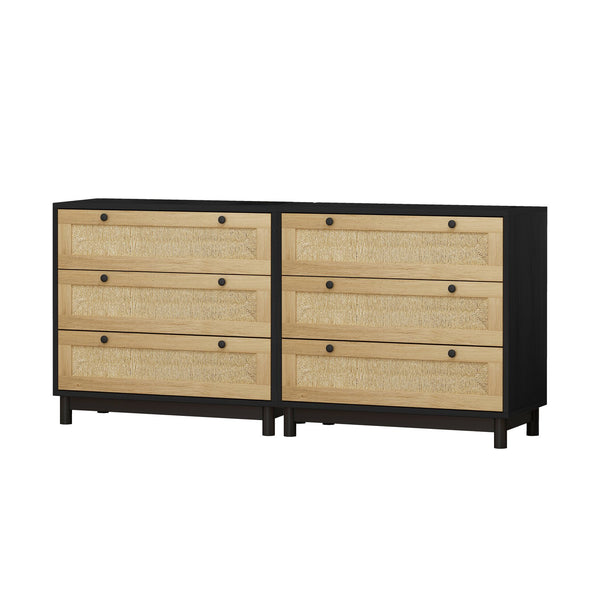 English Elm 3-Drawers Storage Cabinet Set Of 2 - Stylish Rope Woven Fronts For Modern Bedroom & Living Room Use W757S00033