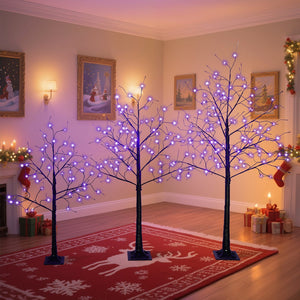 English Elm 3 Pack Halloween Spooky Tree Set with Purple LED Lights, 4ft‑6ft Hinged UV‑Resistant Indoor Decor (96) PX283443AAF