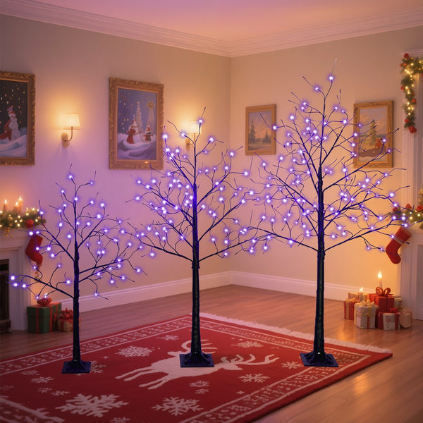 English Elm 3 Pack Halloween Spooky Tree Set with Purple LED Lights, 4ft‑6ft Hinged UV‑Resistant Indoor Decor (96) PX283443AAF